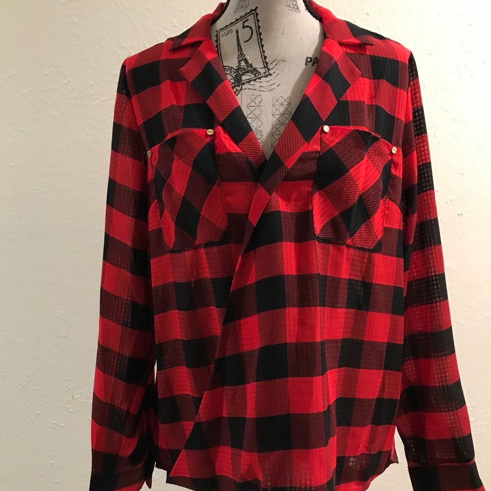 Michael Kors chiffon Buffalo plaid shirt